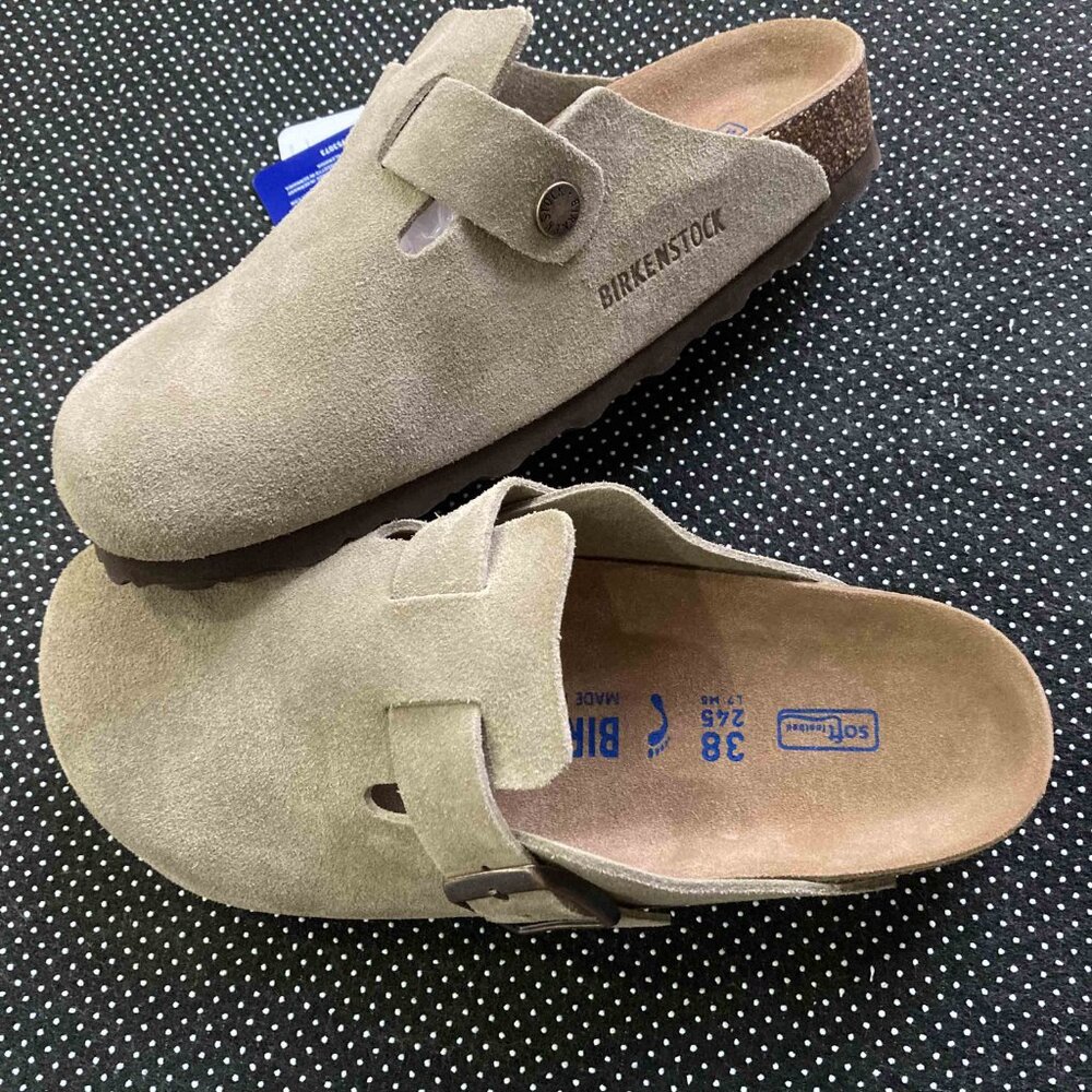 Birkenstock Clog Taupe Suede Leather Size Eur 38 Sandals Schmale weite narrow - Picture 3 of 7